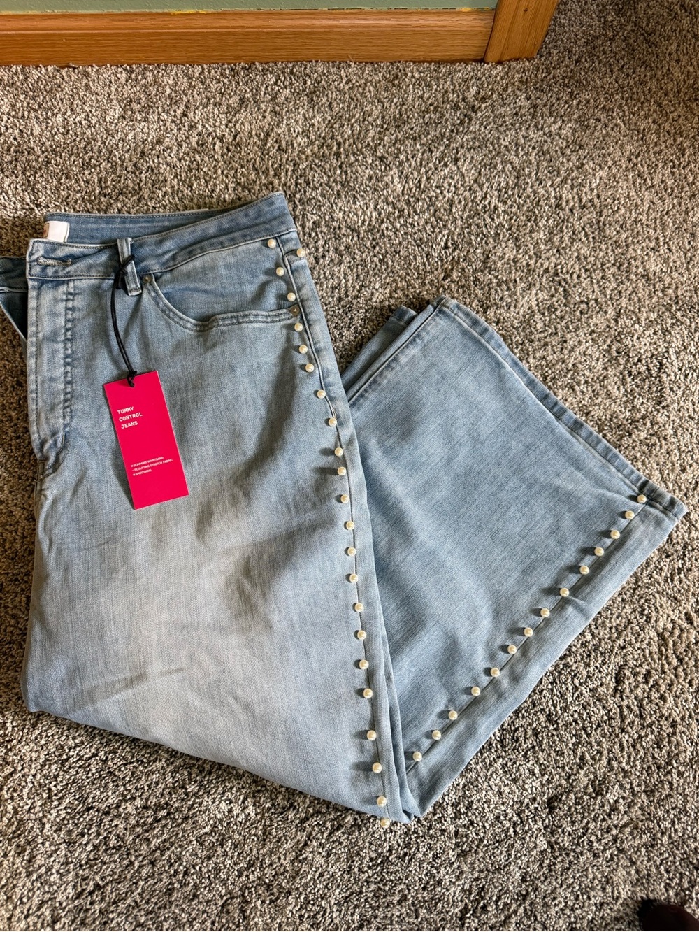 Light Blue Pearl-Trim Flare Jeans - Women's